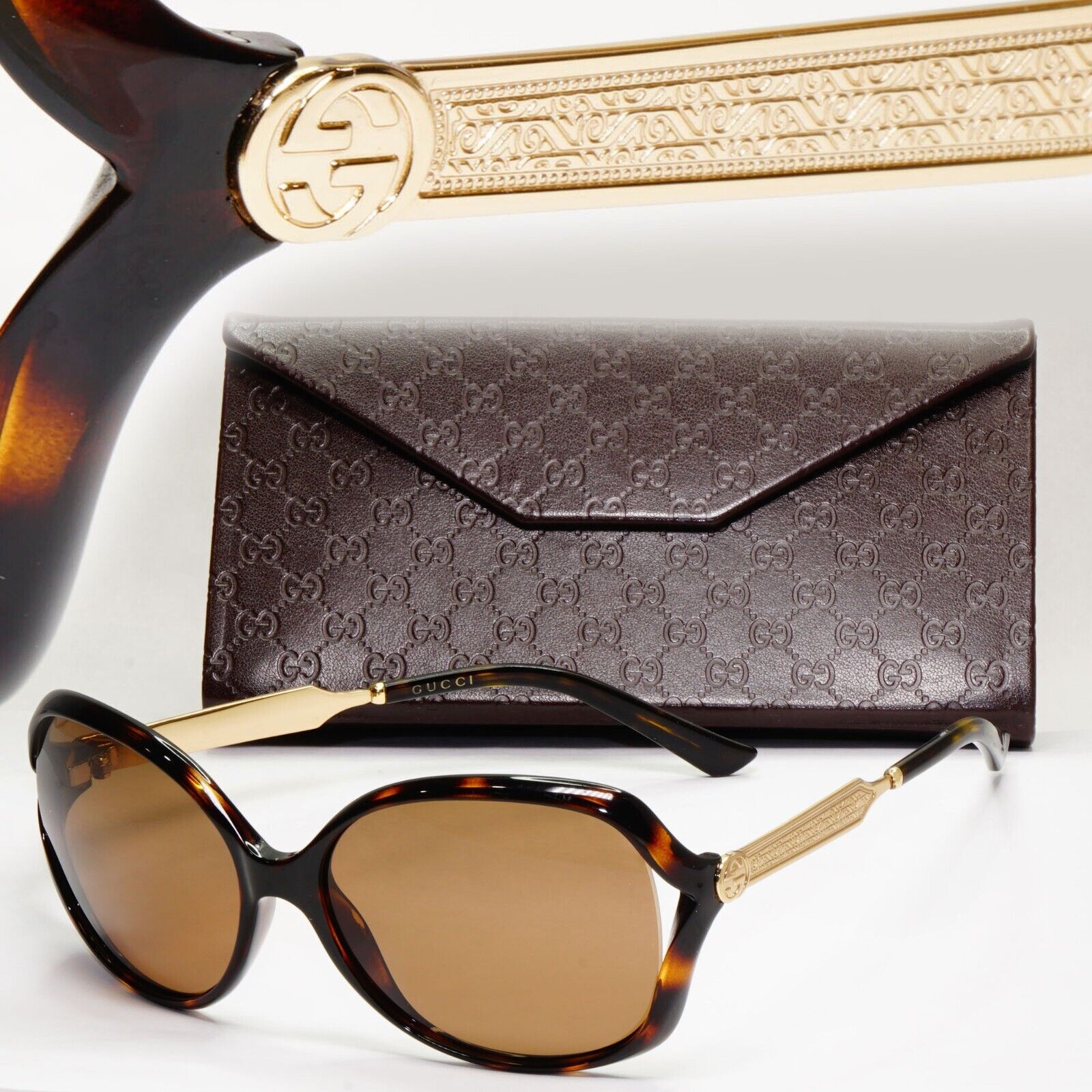 Gucci Sunglasses 2017 Gold Brown Tortoiseshell Square GG 0076S 003 60mm 051223
