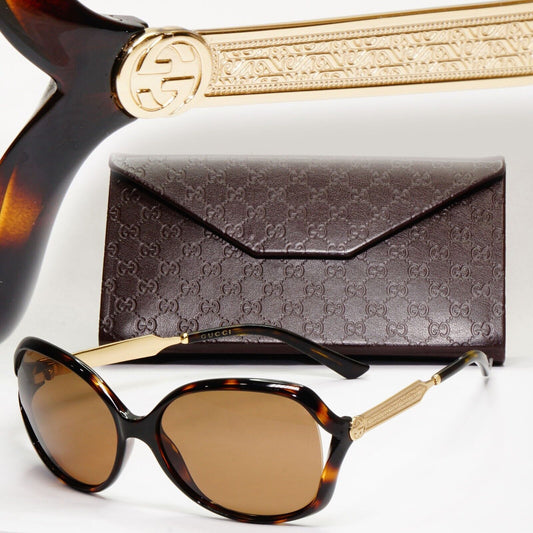 Gucci Sunglasses 2017 Gold Brown Tortoiseshell Square GG 0076S 003 60mm 051223