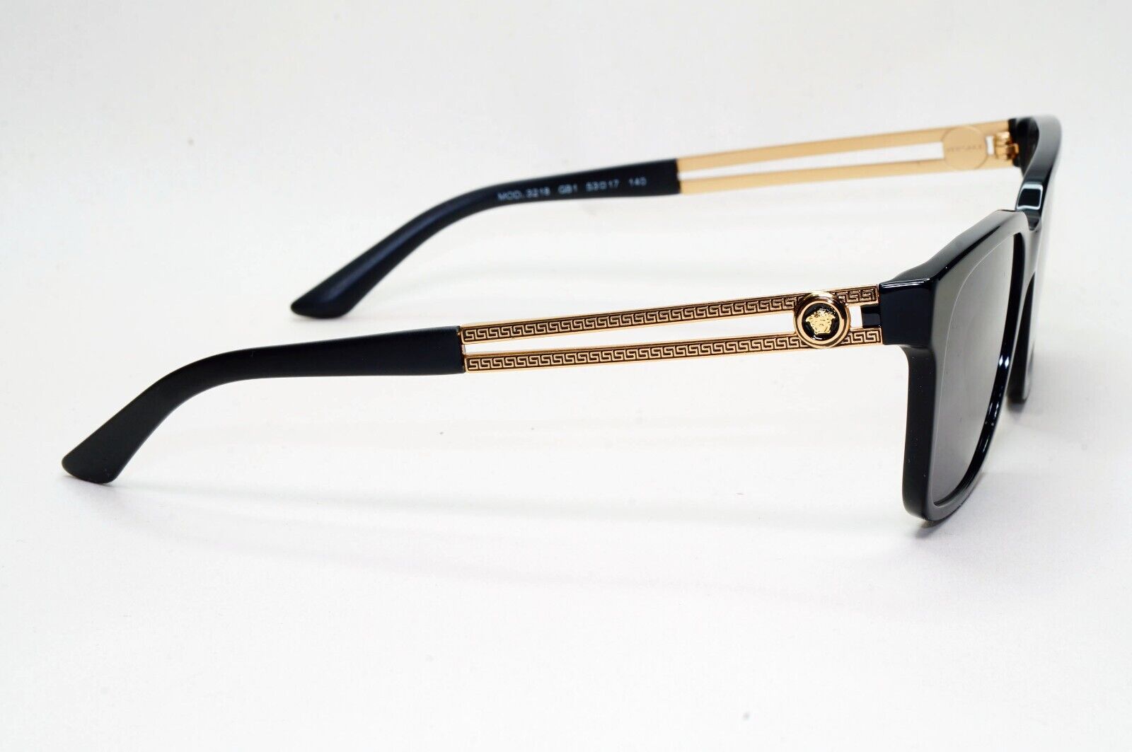 Versace Sunglasses Black Square Gold Medusa Meander MOD VE 3218 GB1 53mm