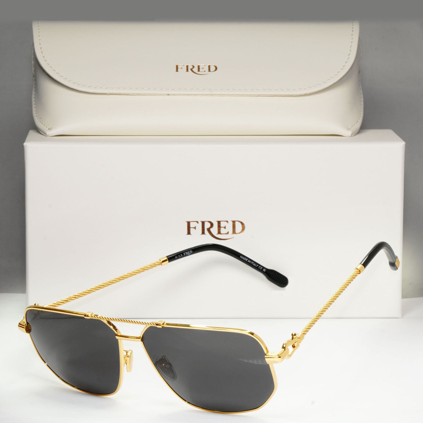 Fred Sunglasses FG50013U Gold Black Cable Twist Square Pilot 030 Force 10