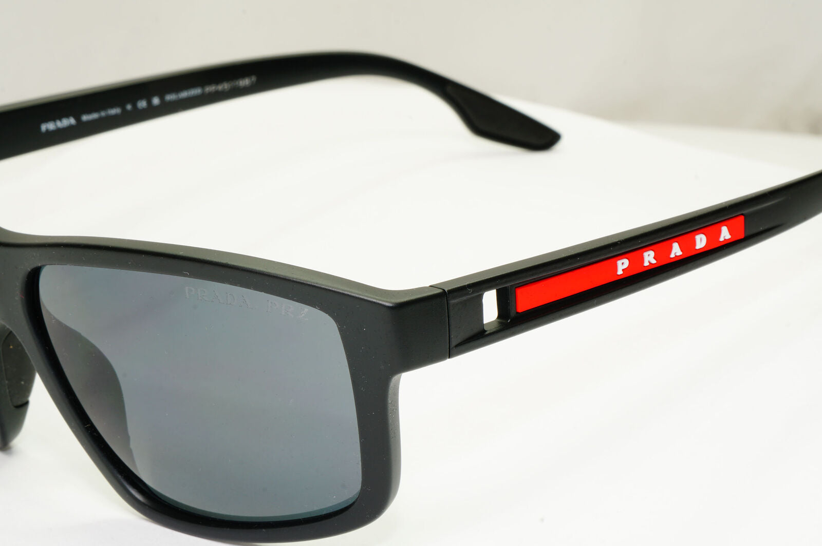 Prada Black Polarized Sunglasses Square Sport Red Stripe PS02XS SPS 02X DG0-02G