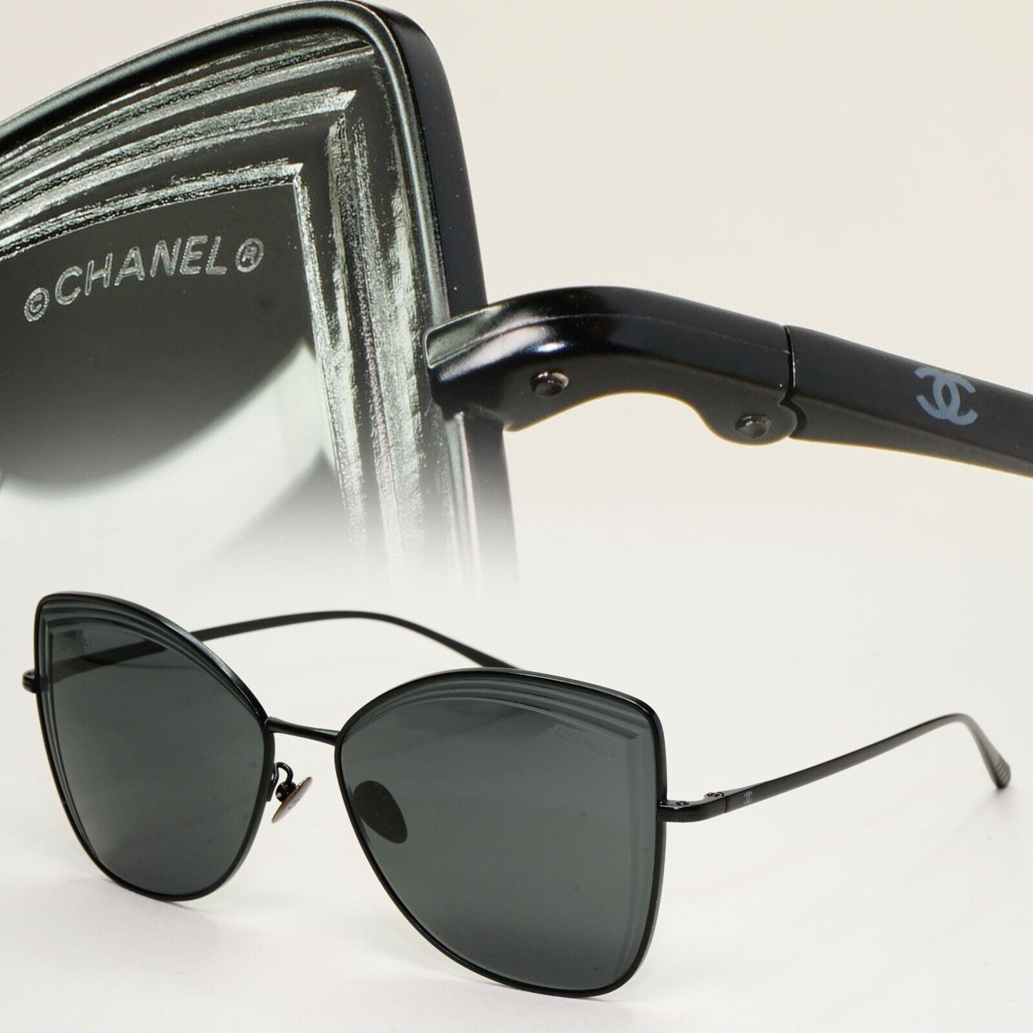 Chanel Sunglasses Black Square Metal Butterfly Large 4253 c.101/S4 59mm