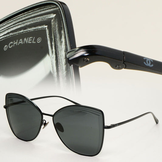 Chanel Sunglasses Black Square Metal Butterfly Large 4253 c.101/S4 59mm