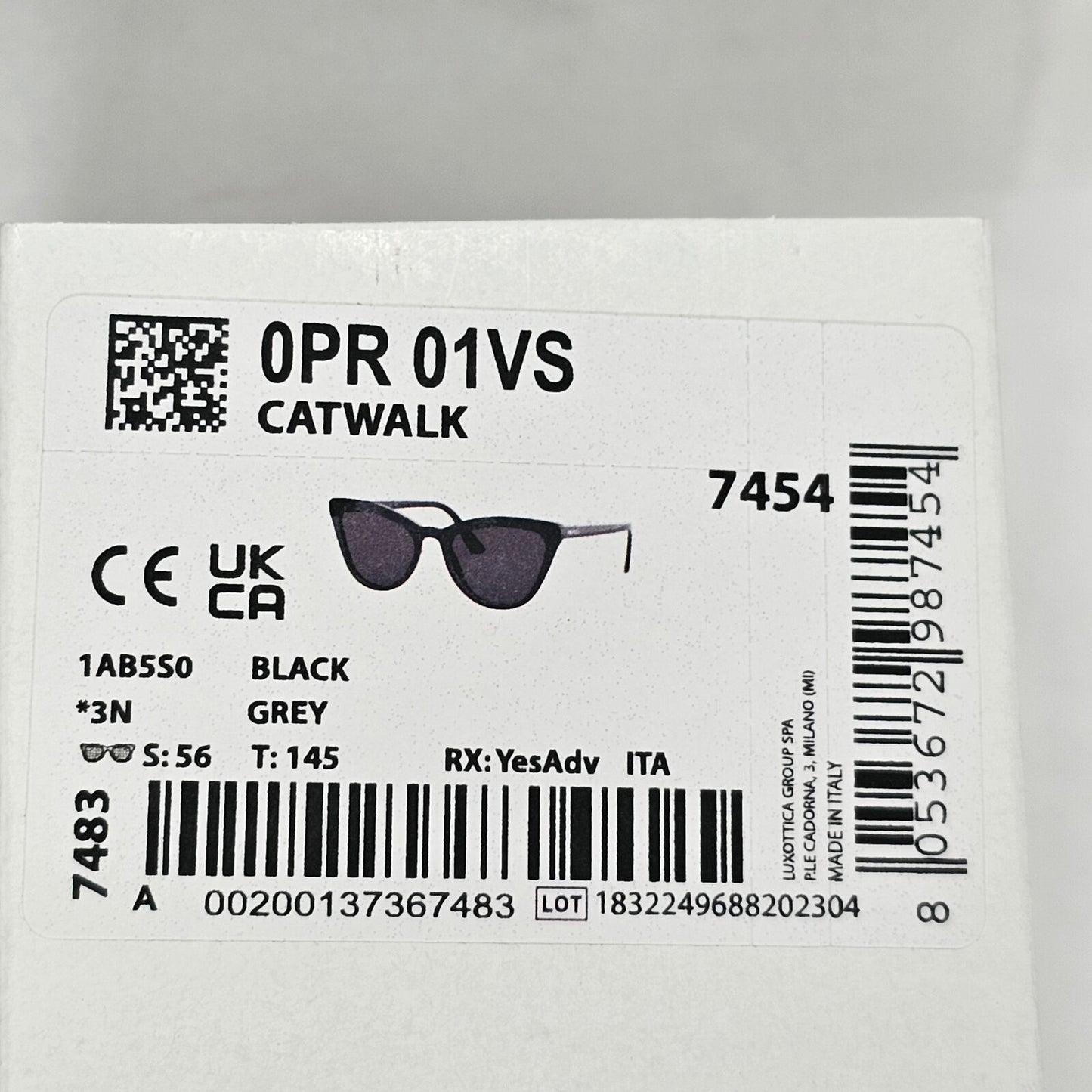 Prada Sunglasses Black Cat Eye Glossy Fashion Womens PR01VS SPR 01V 1AB-5S0 56mm