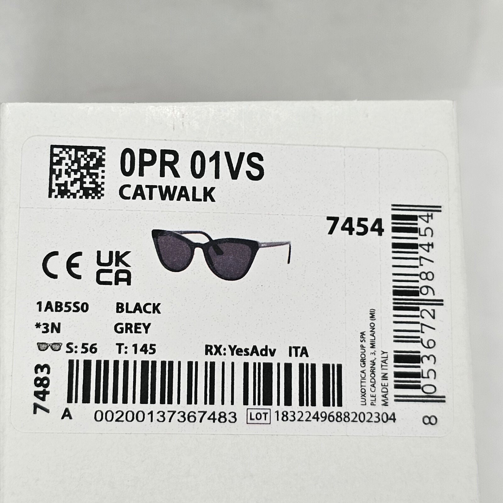 Prada Sunglasses Black Cat Eye Glossy Fashion Womens PR01VS SPR 01V 1AB-5S0 56mm