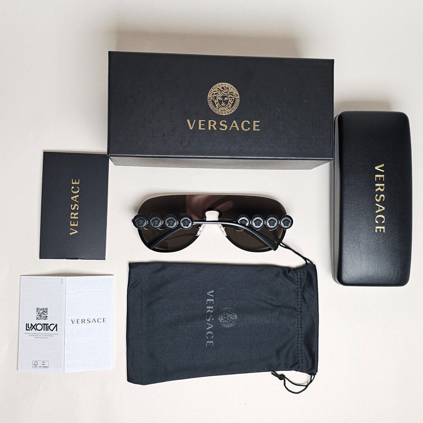 Versace Sunglasses Black Gold Mirror Shield Medusa MOD VE 2215 1261/5A