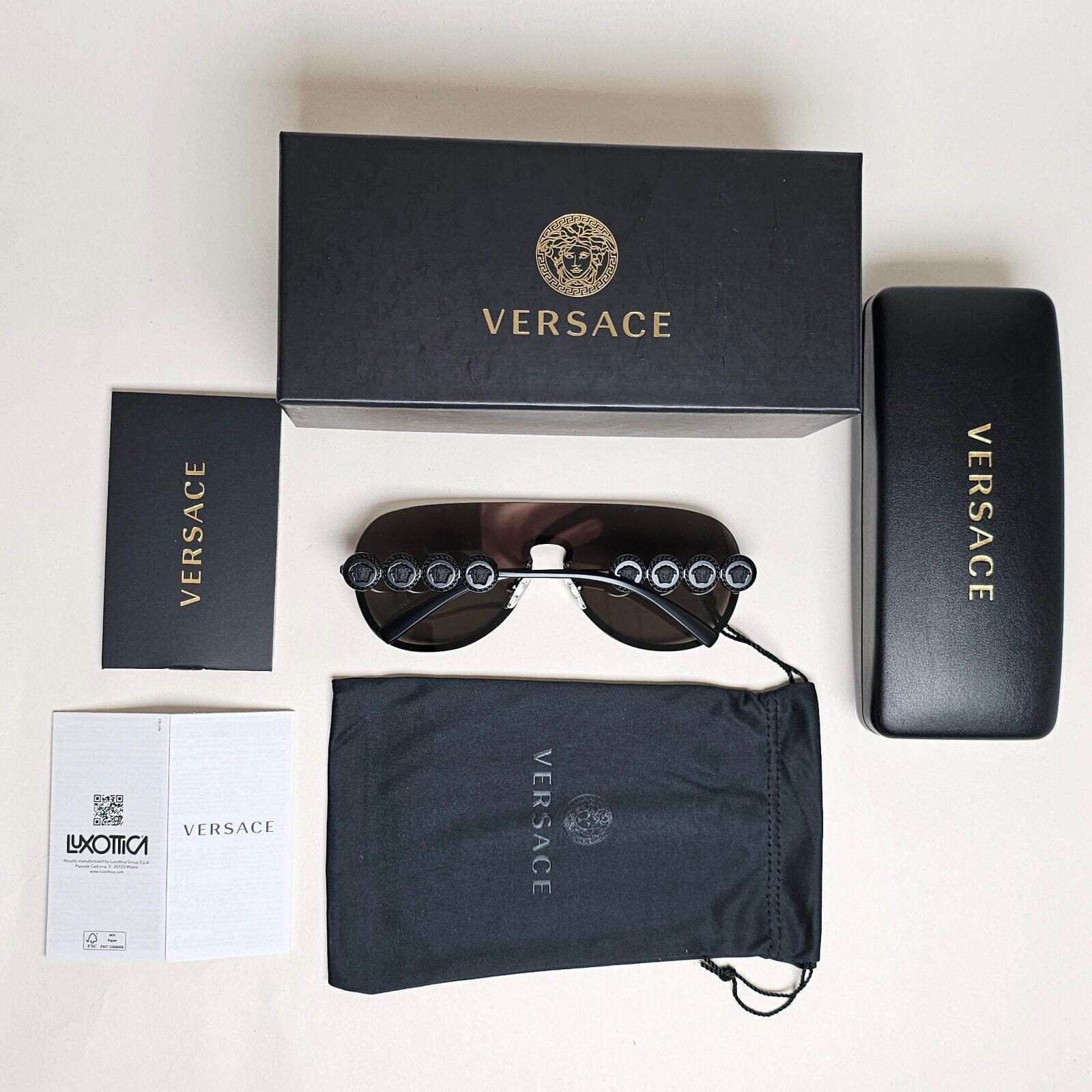 Versace Sunglasses Black Gold Mirror Shield Medusa MOD VE 2215 1261/5A