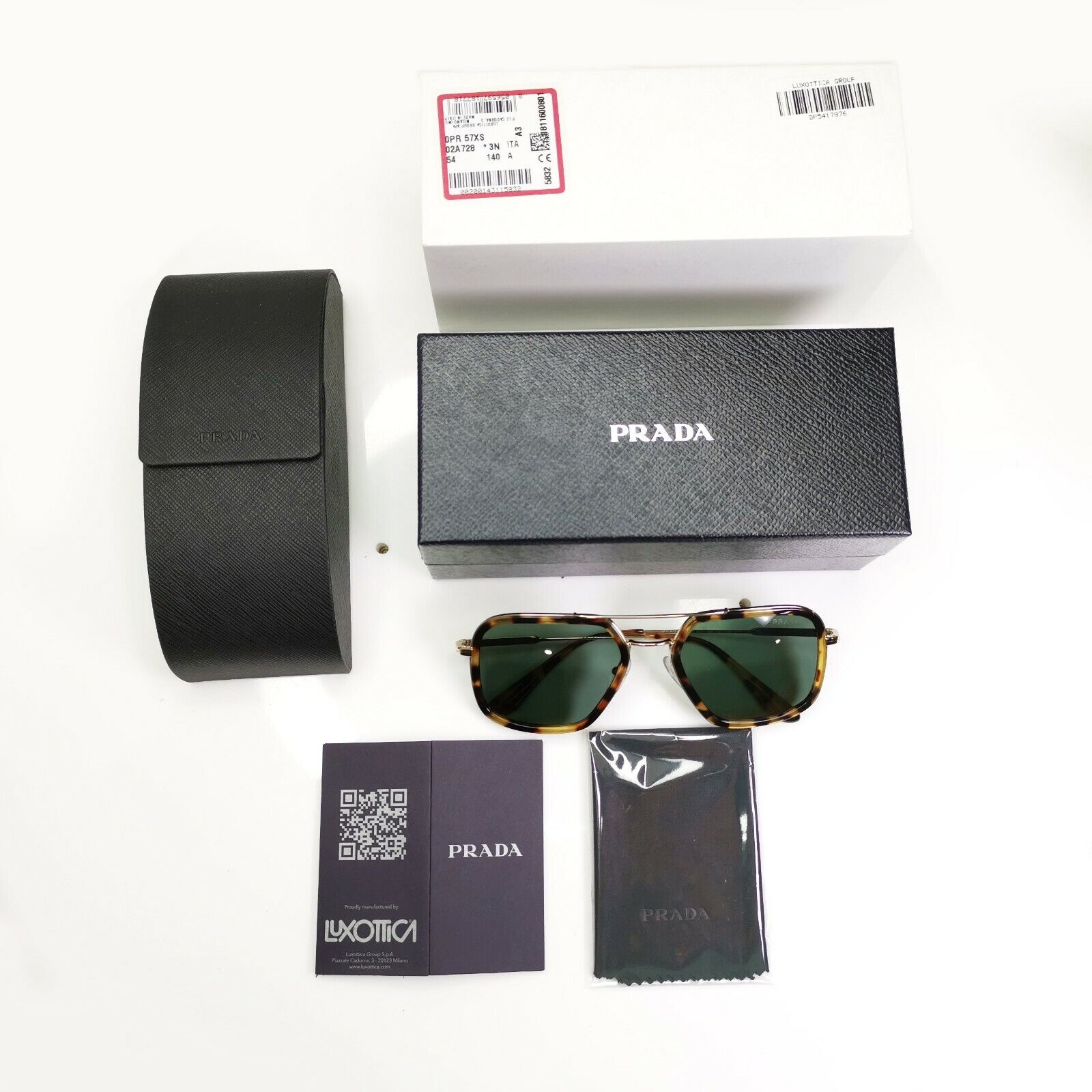 Prada Gold Brown Green Tortoise Sunglasses Pilot Square Metal SPR 57X 02A-728