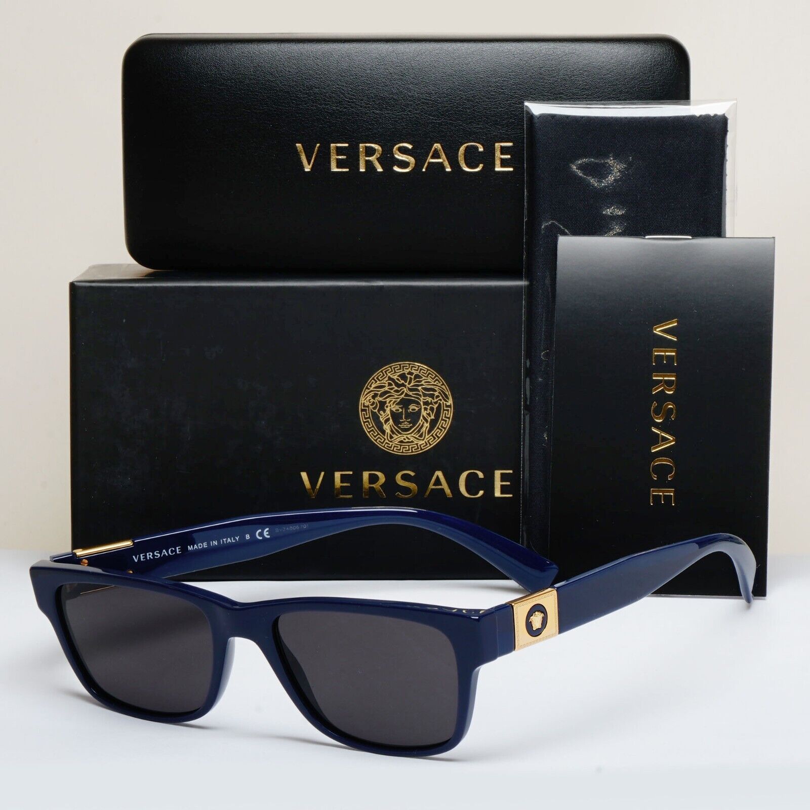 Versace Sunglasses Dark Blue Gold Medusa Square Rectangle MOD VE 3295 5342 54mm