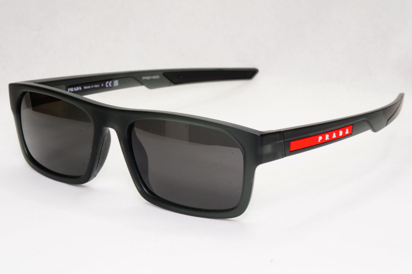 Prada Sunglasses Black Transparent Square Red Stripe PS08OV VPS 08O 13C-1O1 55mm