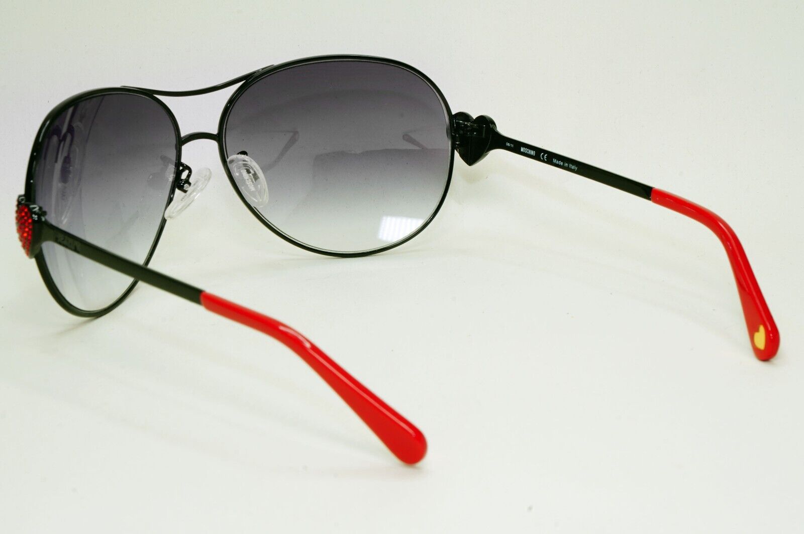 Moschino Sunglasses 2005 Vintage Black Grey Pilot Red Heart MO578 01 101124