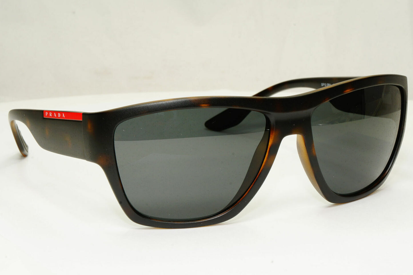 Prada Sunglasses Grey Brown Havana Mens Square SPS 08V 564-06F Red Stripe Sport
