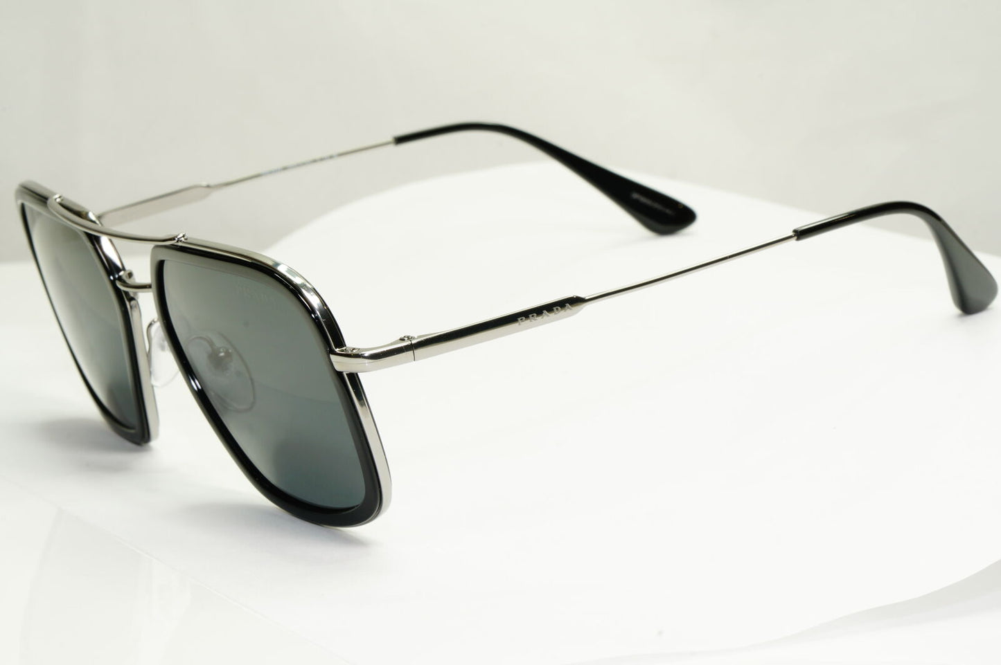 Prada Black Square Sunglasses Silver Pilot Metal PR57XS SPR 57X M4Y-5S0