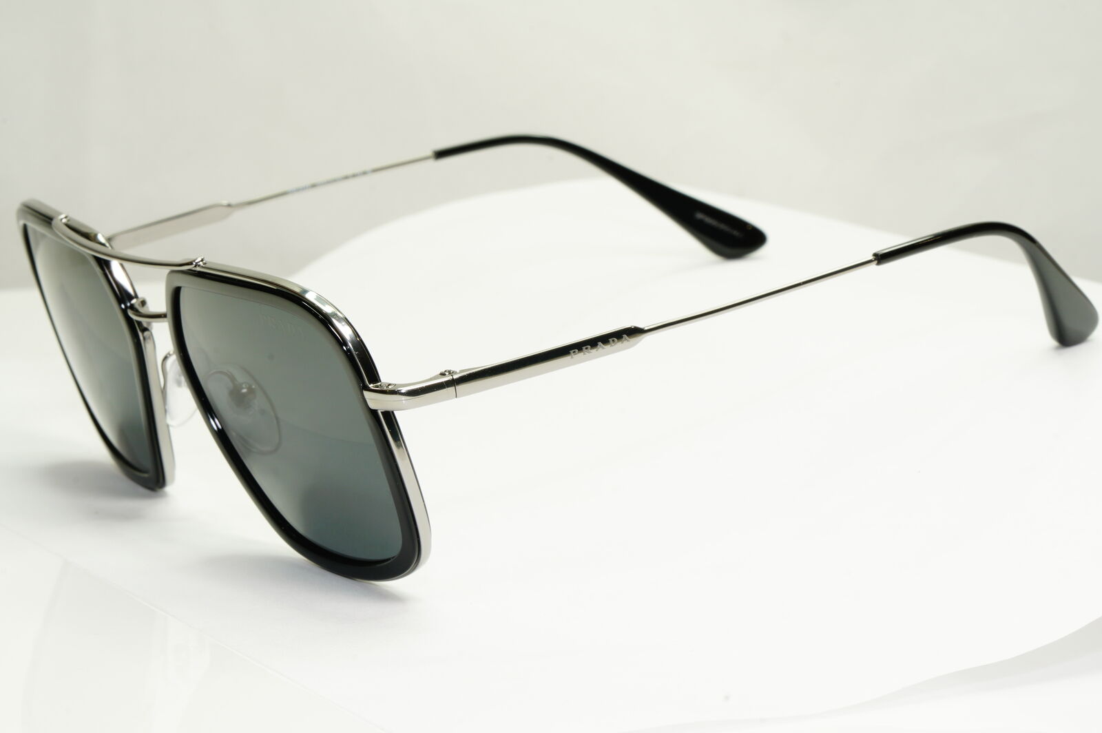 Prada Black Square Sunglasses Silver Pilot Metal PR57XS SPR 57X M4Y-5S0