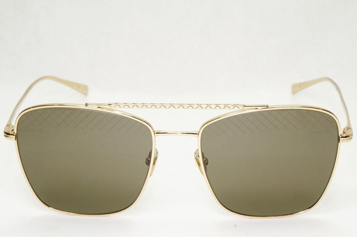 Chanel Sunglasses Gold Square Grey Dull Green Metal Frame 4256 C.395/3 041223