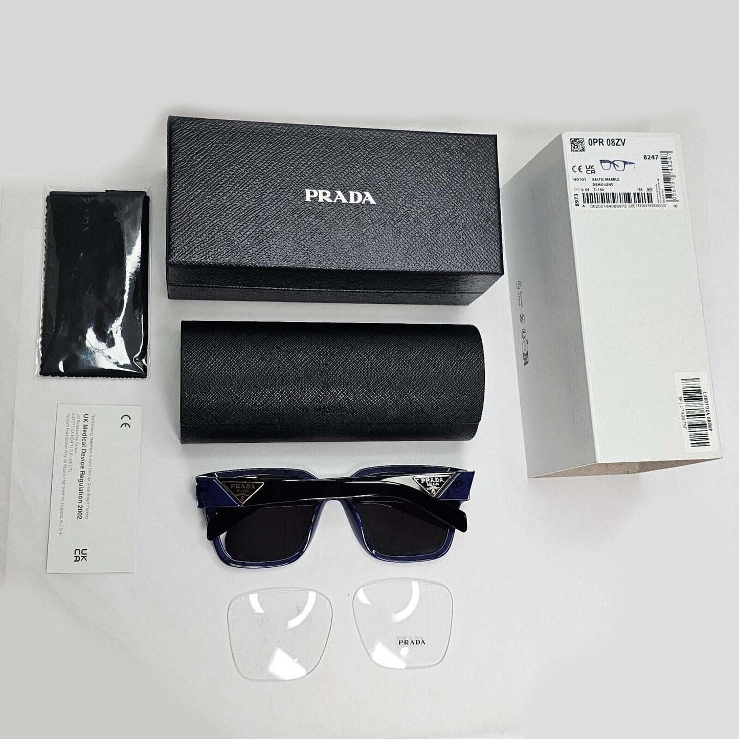 Prada Sunglasses Black Blue Square Marble Baltic PR08ZV VPR 08Z 18D-1O1 54mm