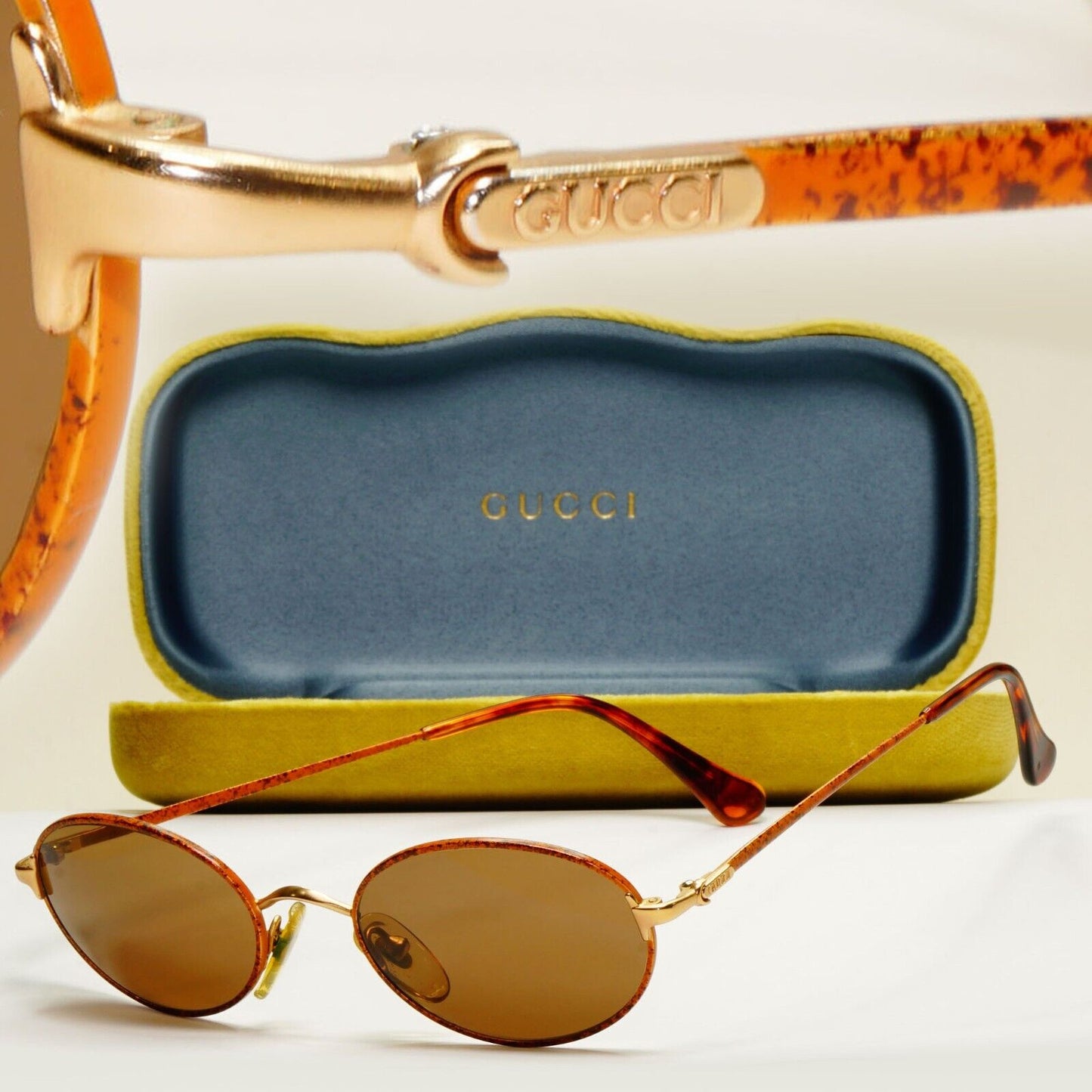 Gucci Sunglasses 1994 Vintage Gold Brown Oval Unisex GG 1247/S FP7 50mm 230924