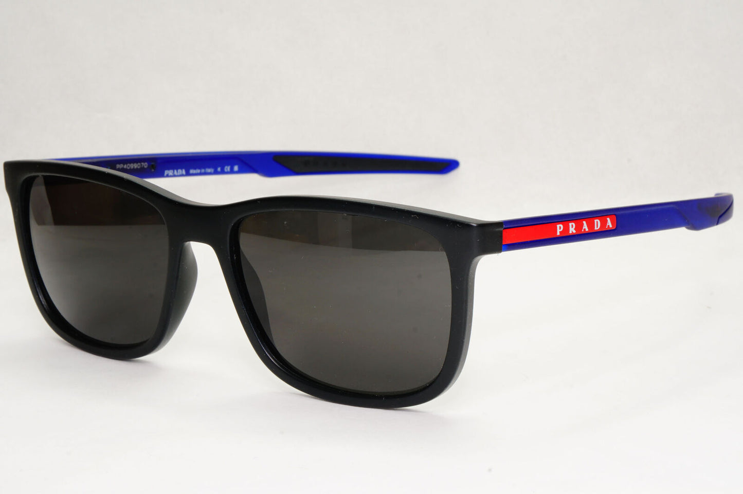 Prada Sunglasses Black Blue Rubber Square Red Stripe PS07OV VPS 07O 15C-1O1 56mm