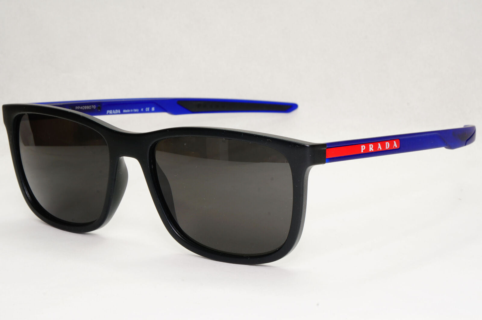 Prada Sunglasses Black Blue Rubber Square Red Stripe PS07OV VPS 07O 15C-1O1 56mm