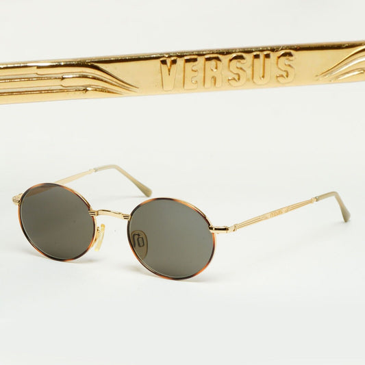Versus Sunglasses 1996 by Gianni Versace Vintage Round Gold MOD E74 COL 07M