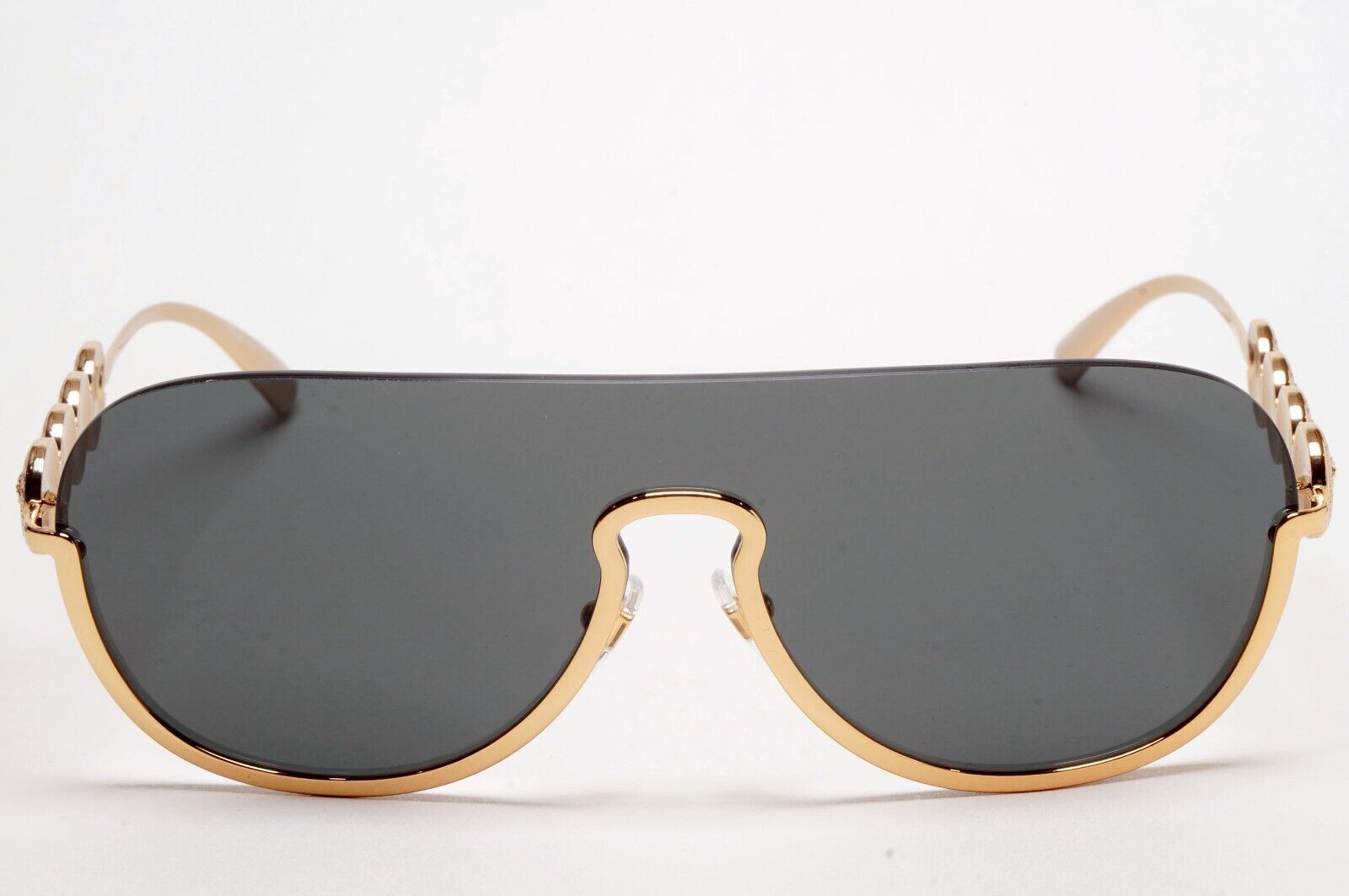 Versace Sunglasses Gold Medusa Visor Shield Shiny Dark Grey MOD VE 2215 1002/87