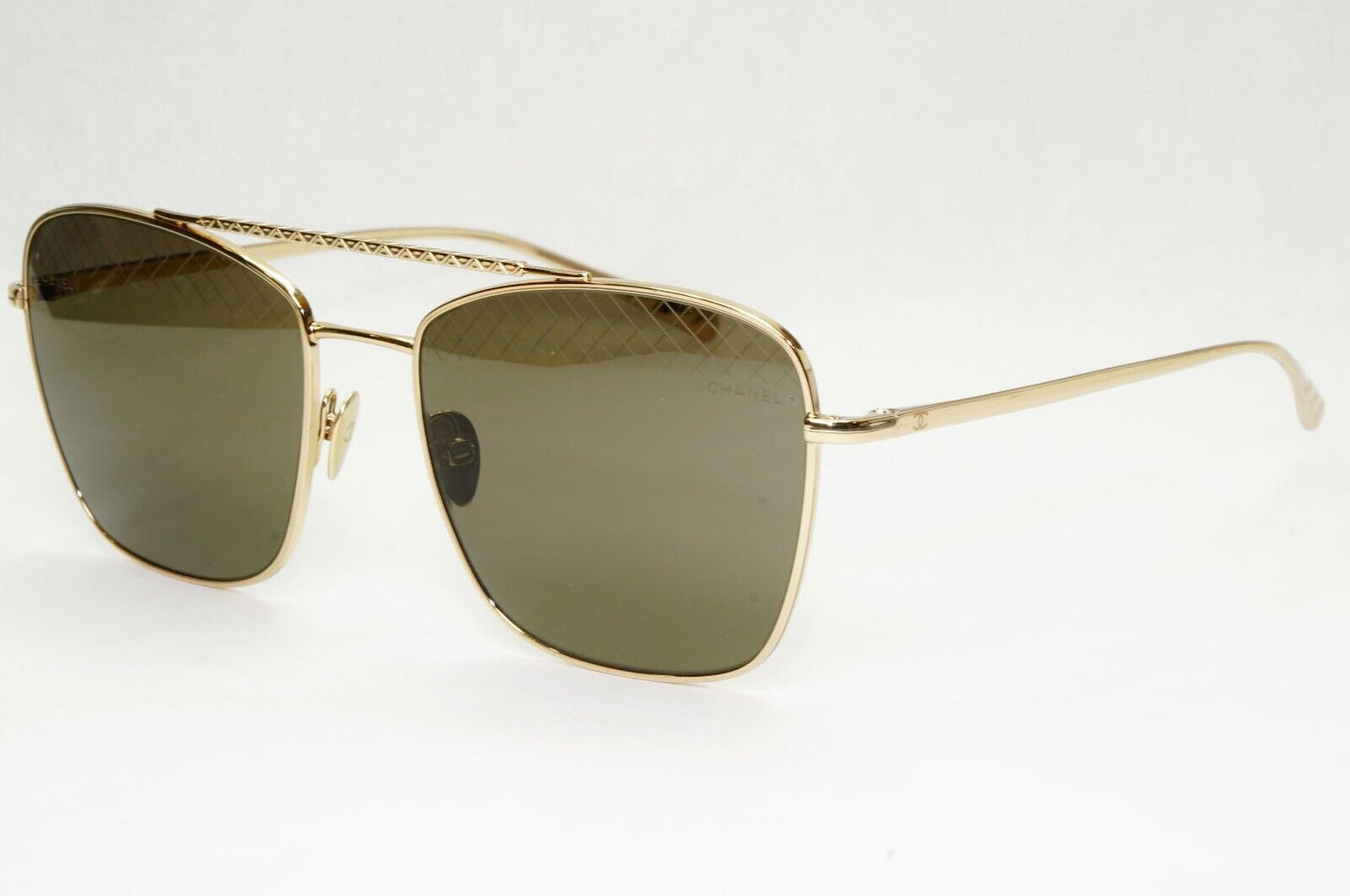 Chanel Sunglasses Gold Square Grey Dull Green Metal Frame 4256 C.395/3 041223