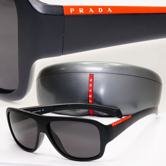 Prada Sunglasses 2007 Vintage Black Square Rossa PS02IS SPS 02I 1BO-1A1 111223