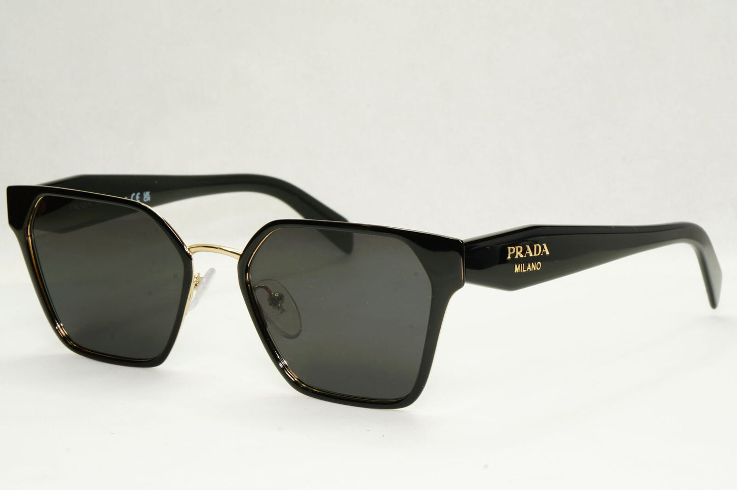 Prada Sunglasses Black Gold Square Metal Milano PR63WV VPR 63W 1AB-1O1 53mm