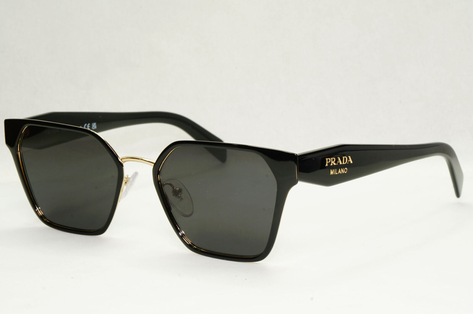 Prada Sunglasses Black Gold Square Metal Milano PR63WV VPR 63W 1AB-1O1 53mm