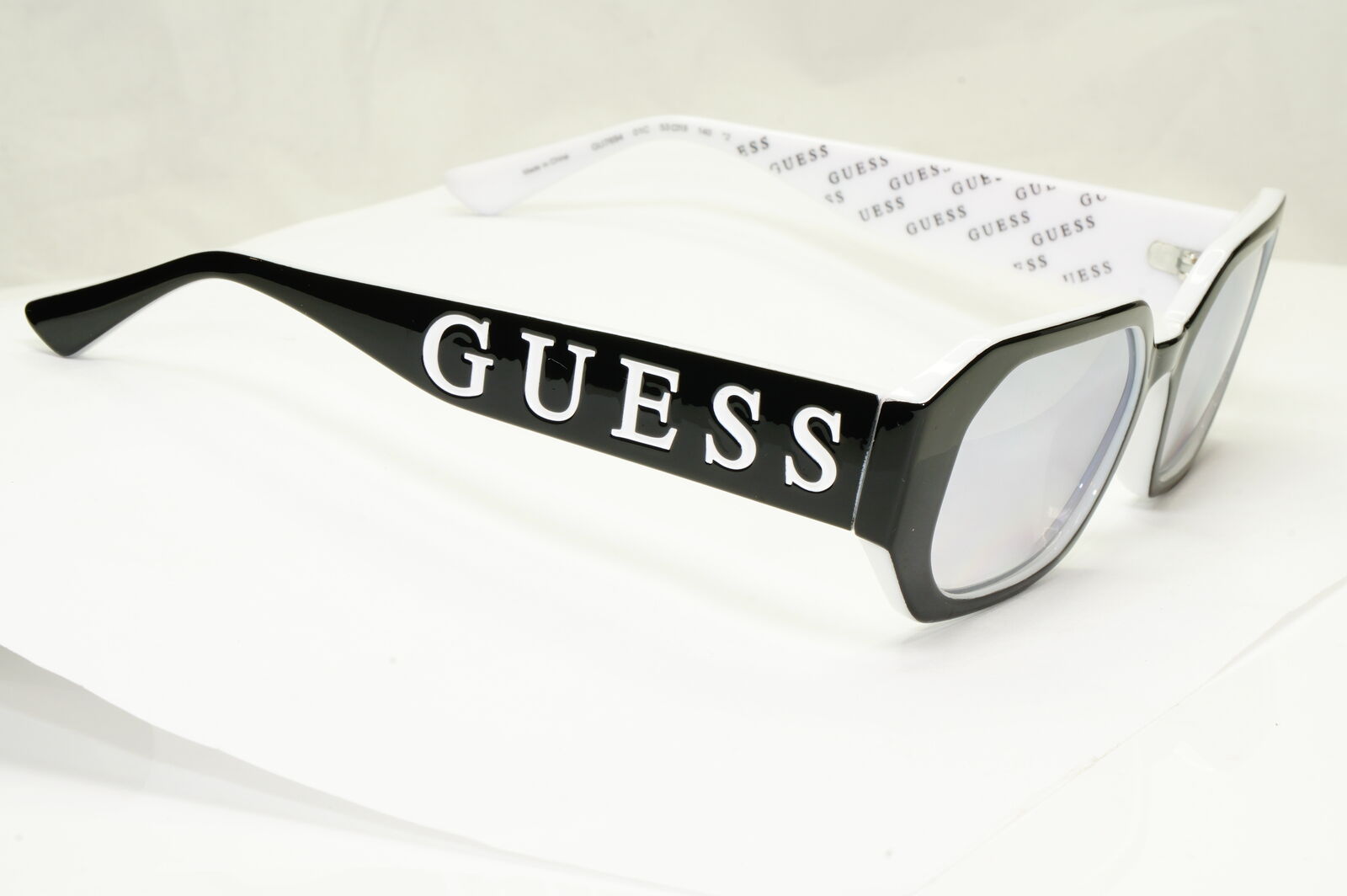 Authentic Guess Womens Black Silver Rectangle Big Logo Sunglasses GU 7694 01C
