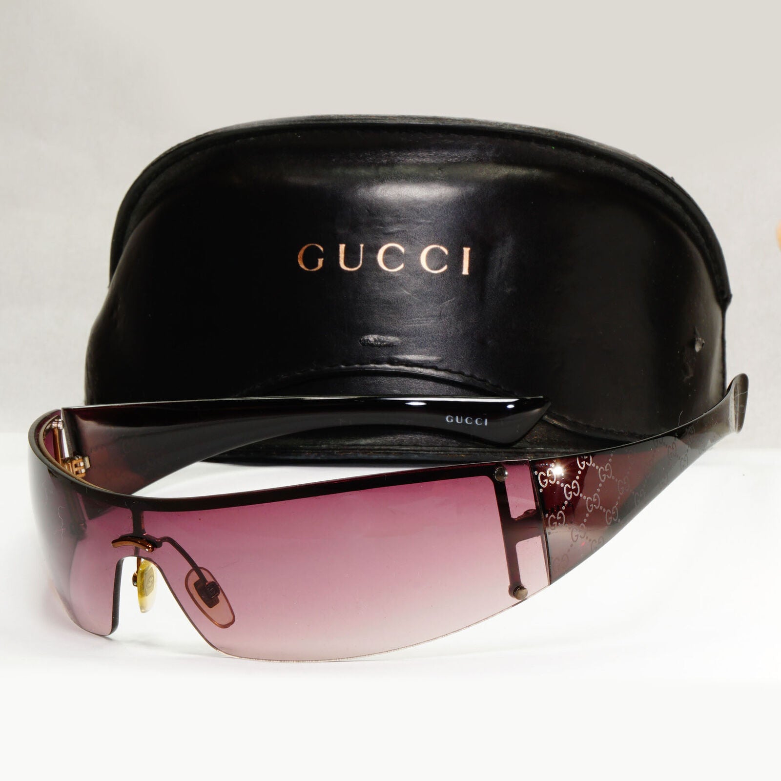 Gucci Monogram Sunglasses 2006 Vintage Shield Unisex Brown GG 1824 RHA94 191223