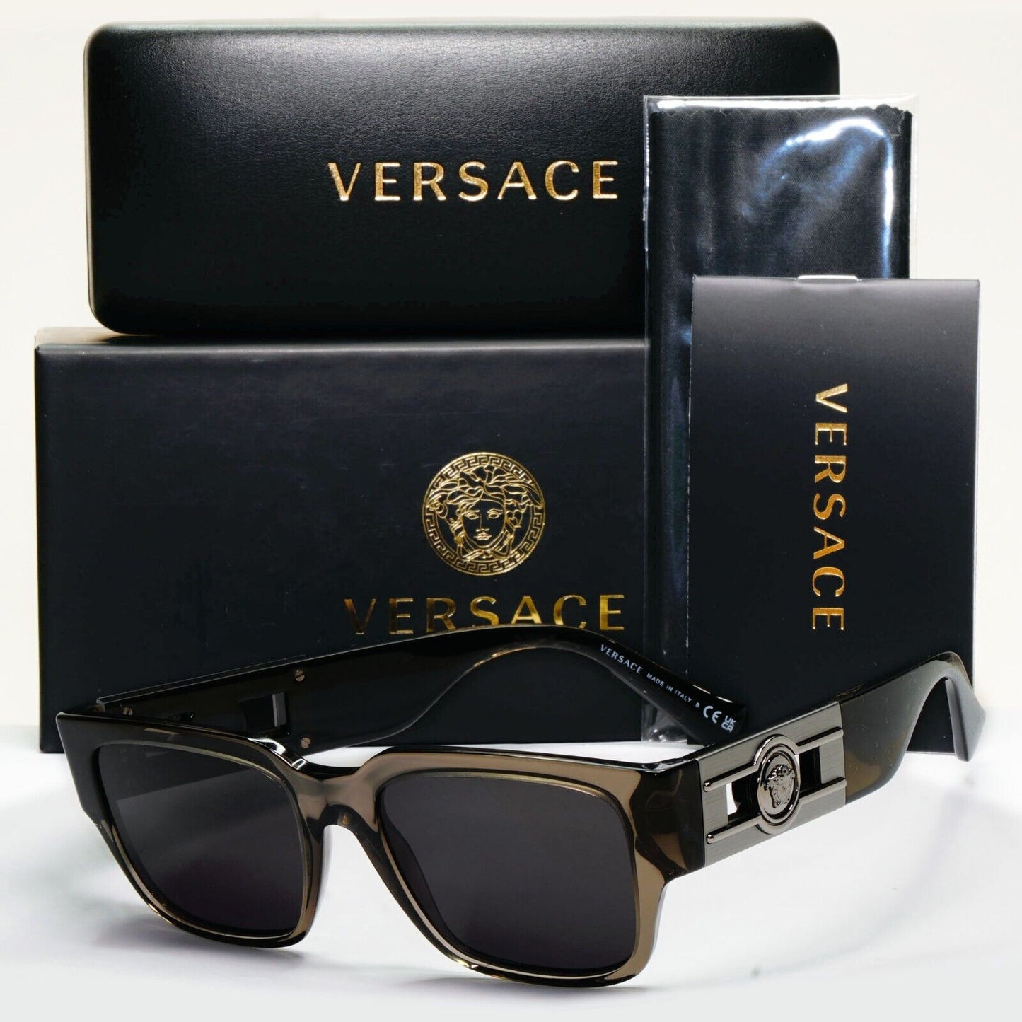 Versace Sunglasses Brown Grey Transparent Square Black Medusa MOD VE 3350 5436