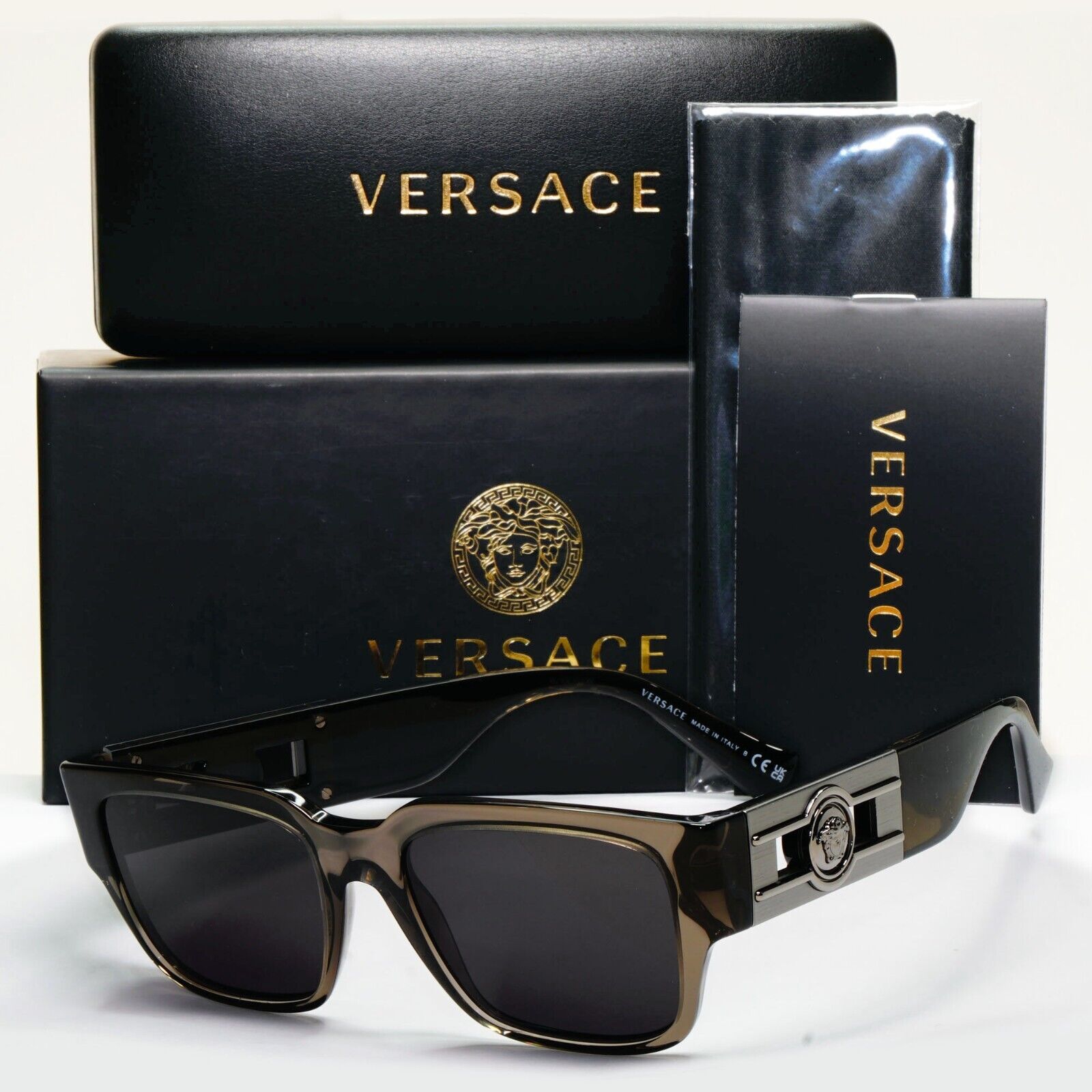 Versace Sunglasses Brown Grey Transparent Square Black Medusa MOD VE 3350 5436
