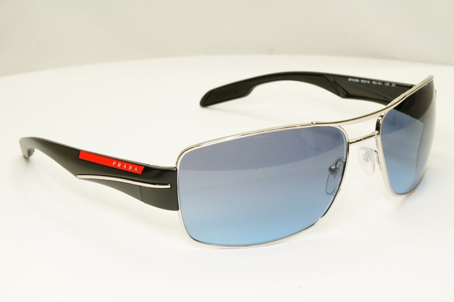 Prada Blue Black Sunglasses Silver Gradient SPS 53N 1BC-5I1 Red Stripe 061223