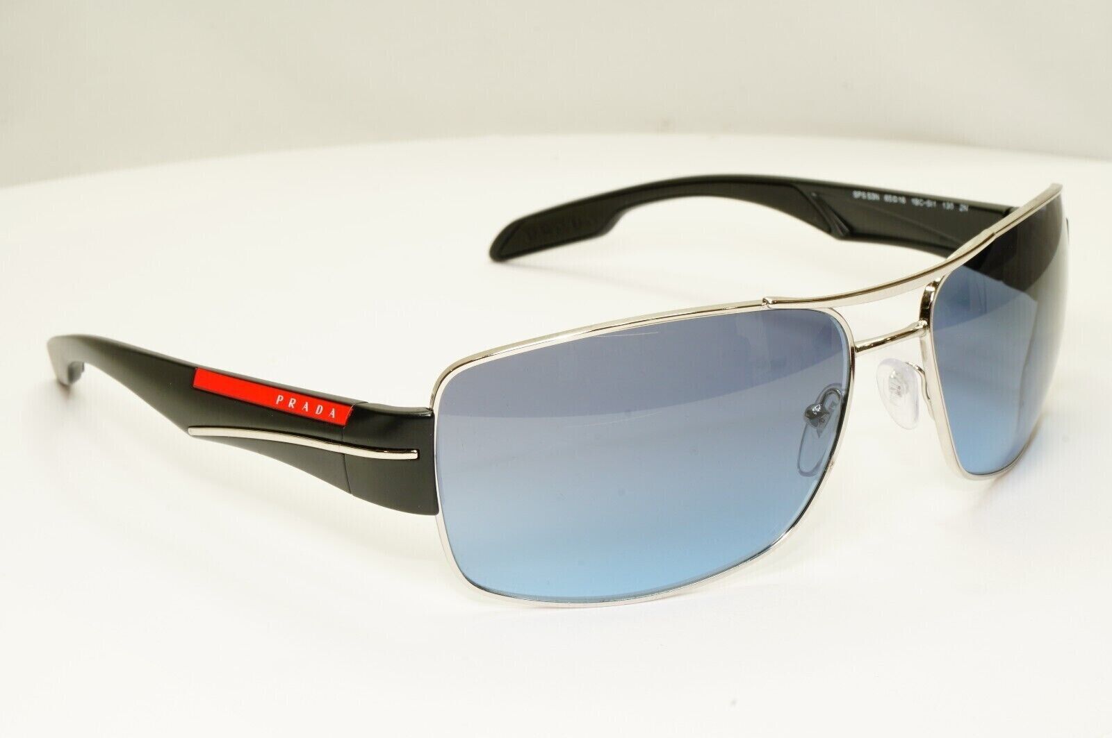 Prada Blue Black Sunglasses Silver Gradient SPS 53N 1BC-5I1 Red Stripe 061223
