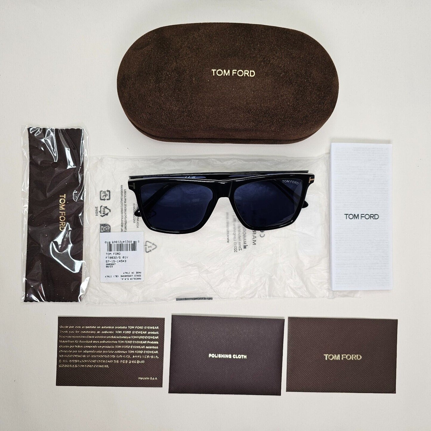 Tom Ford Sunglasses Fletcher Black Blue Square Gold FT0832 TF 832 01V 57mm