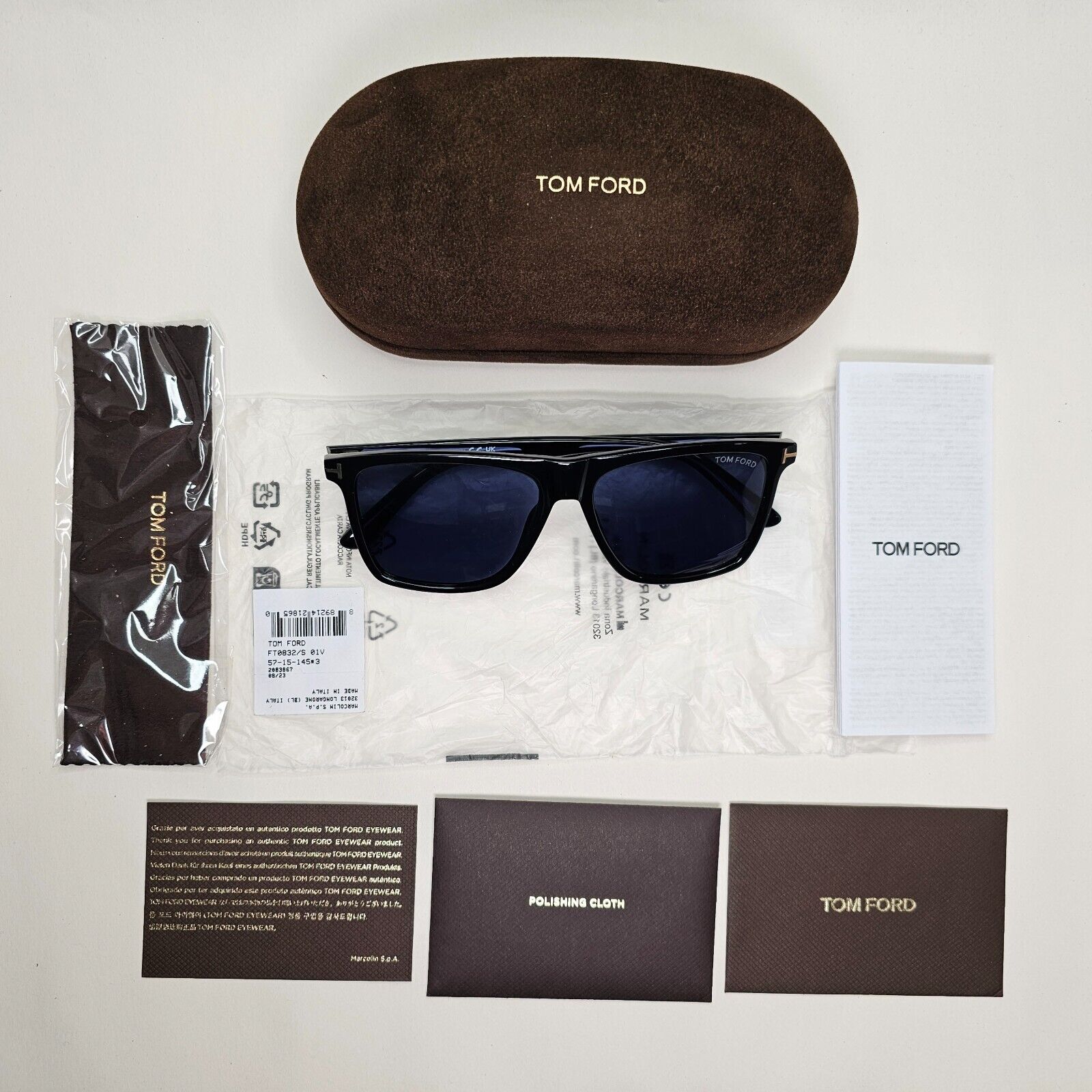 Tom Ford Sunglasses Fletcher Black Blue Square Gold FT0832 TF 832 01V 57mm