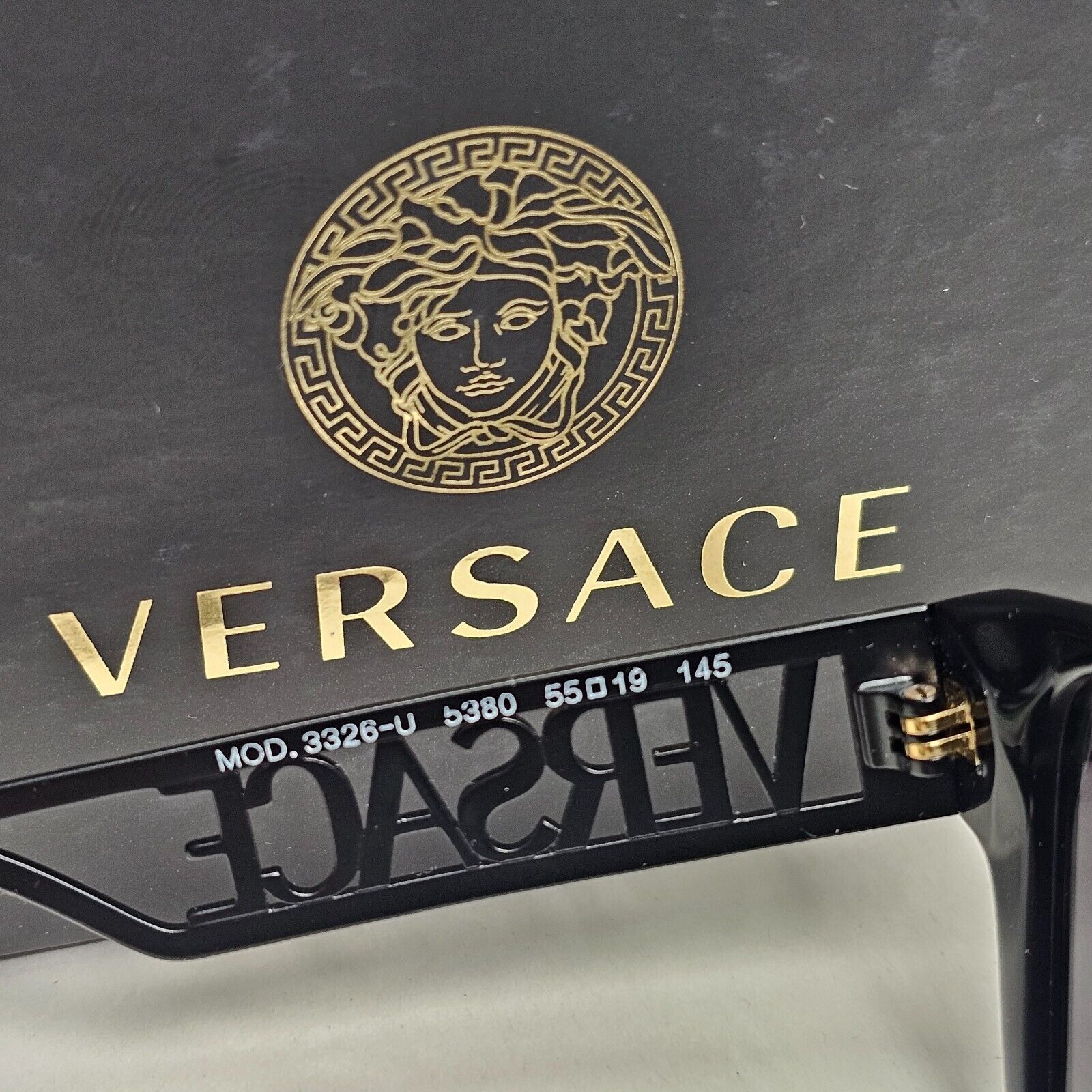 Versace Sunglasses Black Square Large Logo Letters MOD VE 3326-U 5380 55mm