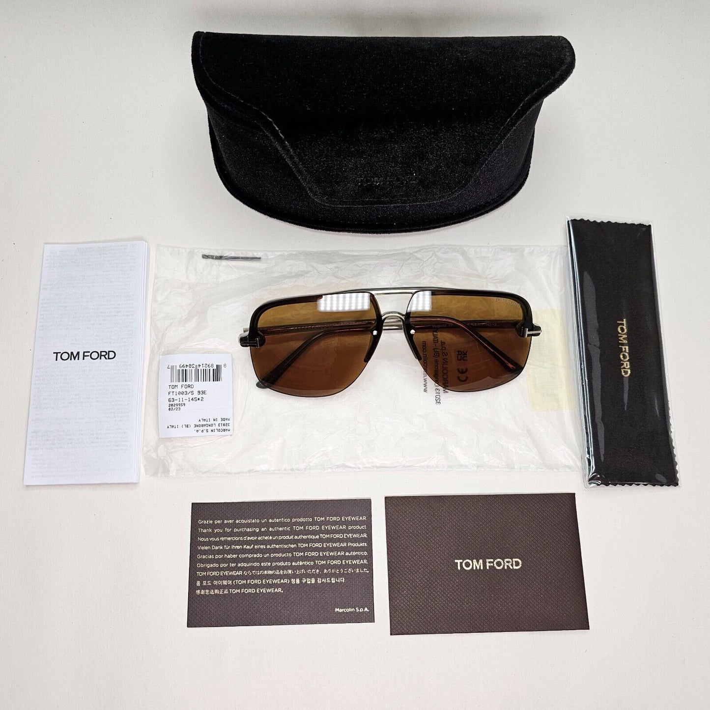 Tom Ford Sunglasses Hugo-02 Brown Semi Rimless Navigator FT1003 TF 1003 93E