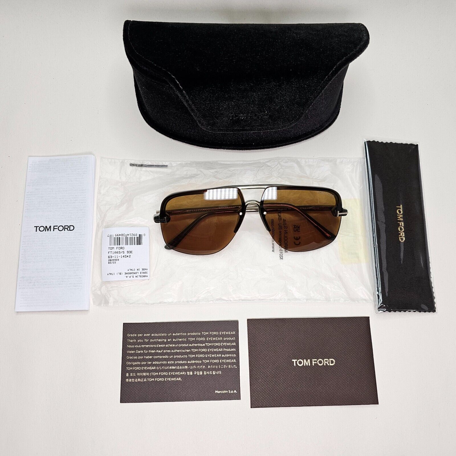 Tom Ford Sunglasses Hugo-02 Brown Semi Rimless Navigator FT1003 TF 1003 93E
