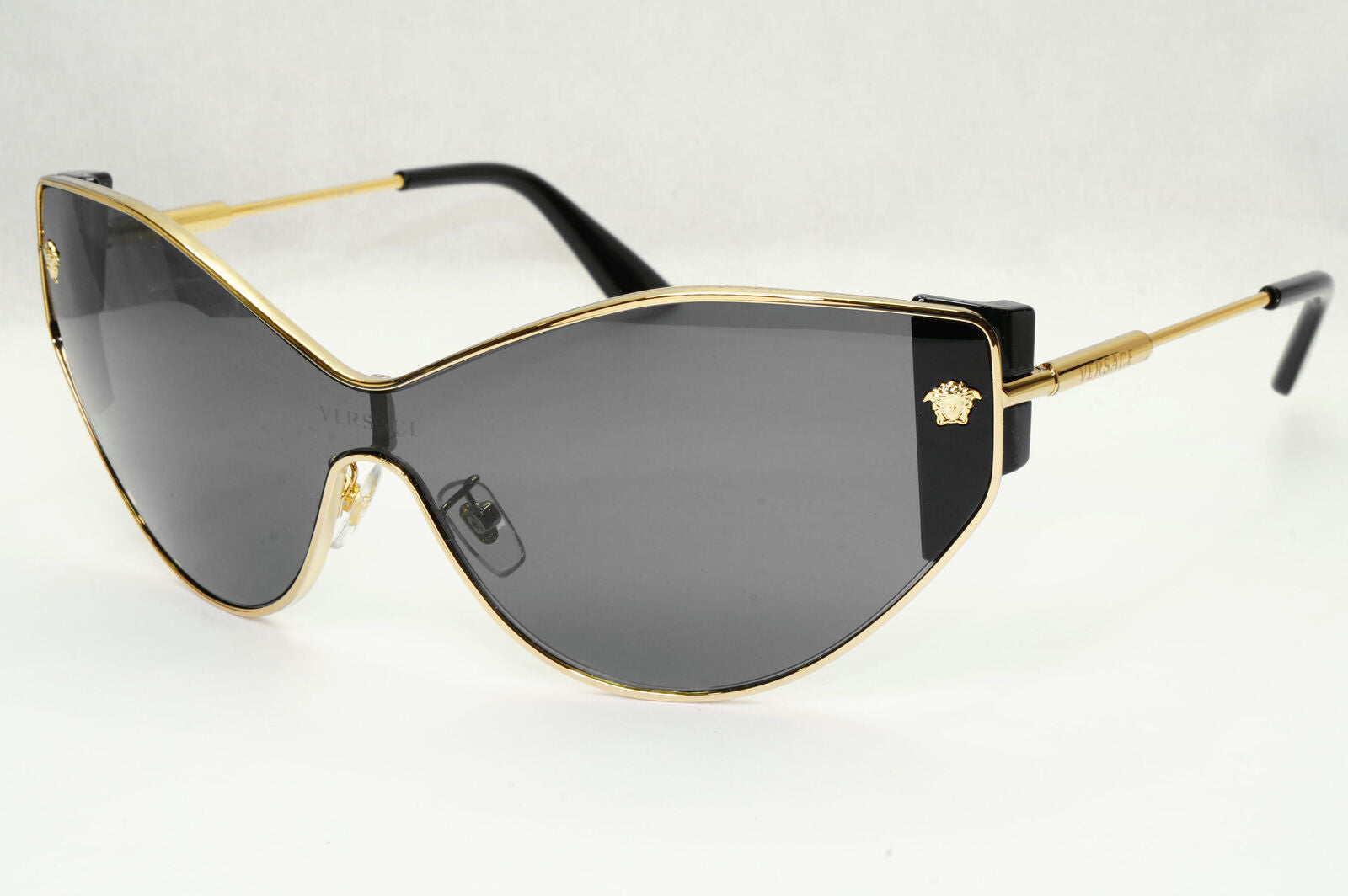 Versace Sunglasses Black Shield Gold Medusa Visor MOD 2239 1002/87