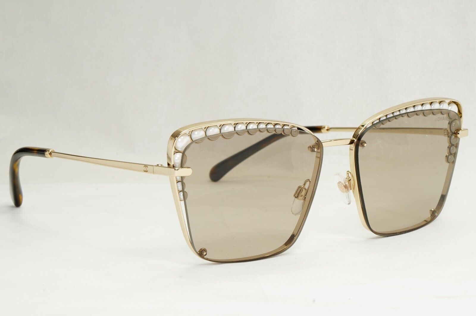 Chanel Sunglasses Pearl Gold Square Metal Brown 2N 4235-H c.395/3 57mm