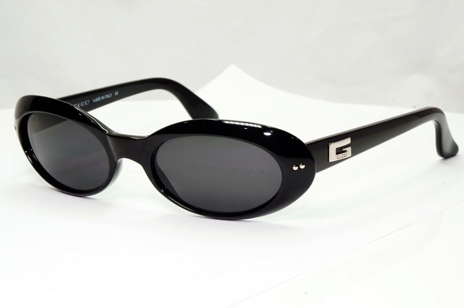 Gucci Sunglasses 1997 Vintage Black Silver Womens Oval GG 2413/N/S 807 301224