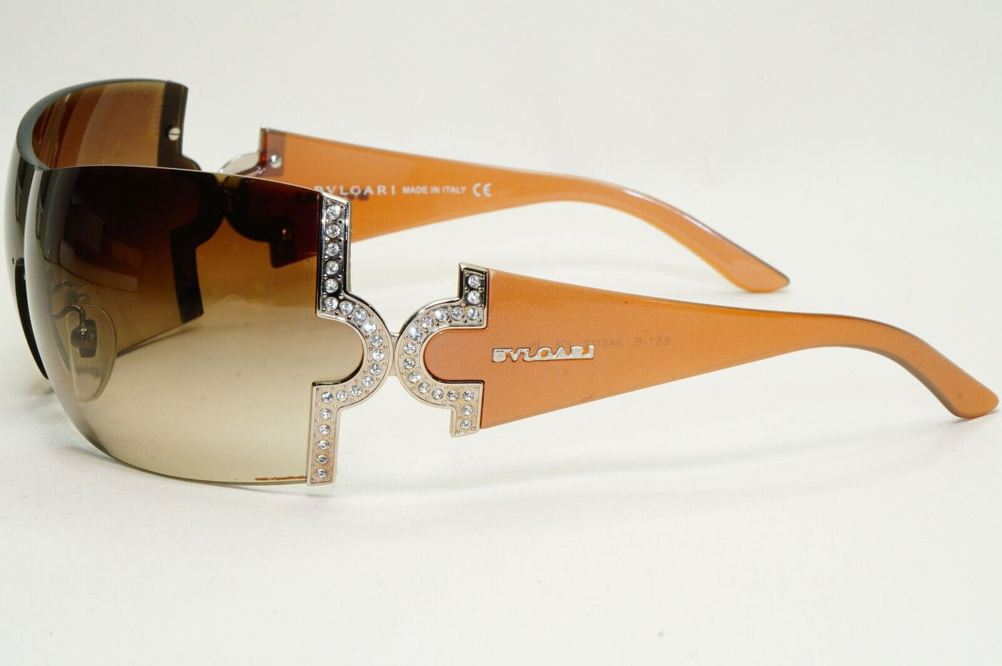 Bvlgari Sunglasses 2008 Vintage Brown Shield Crystal Large 651-B 945/13 051124