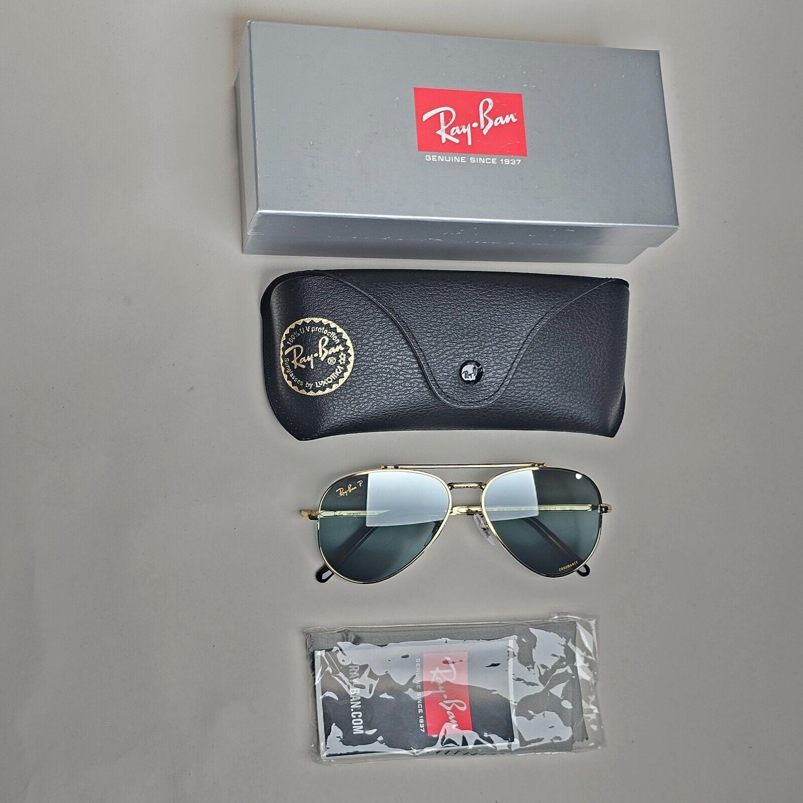 Ray-Ban Sunglasses Polarized New Aviator Gold Blue Green RB 3625 9196/G6 55mm