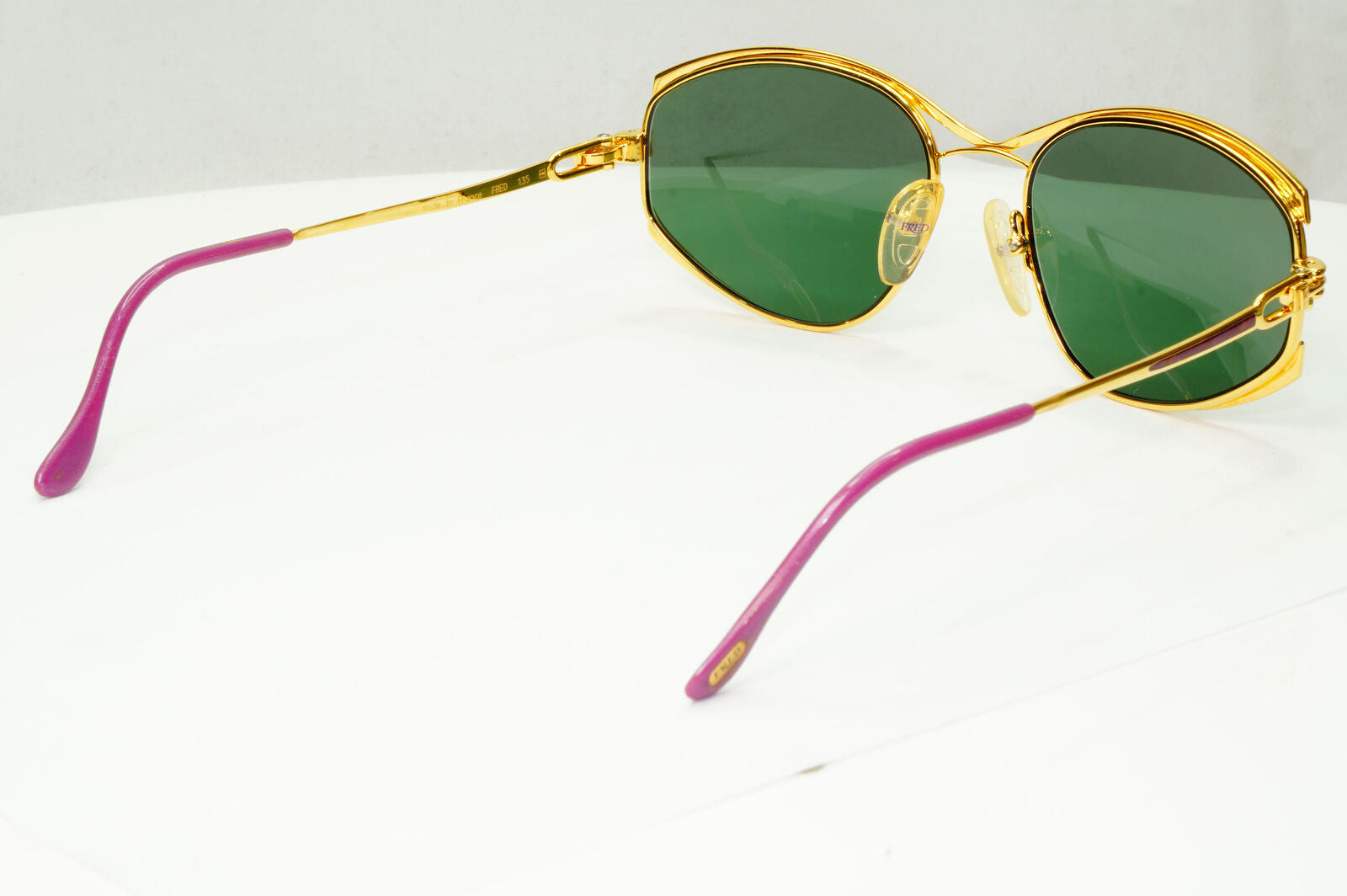 Fred 1990s Vintage Sunglasses 23K Gold Plated Green Metal Square Joyau 261022