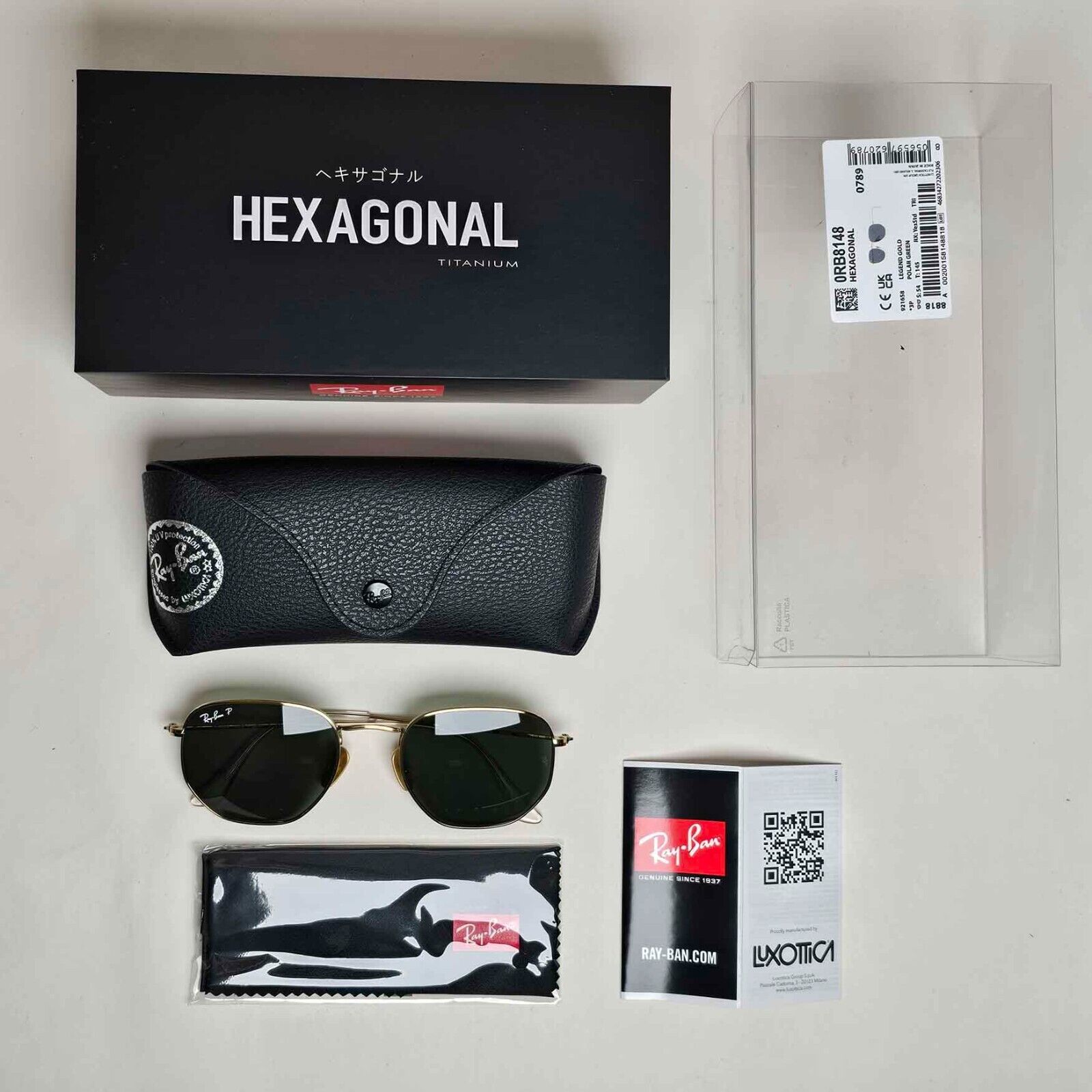 Ray-Ban Sunglasses Hexagonal Titanium Polarised Gold Green RB 8148 9216/58 54mm