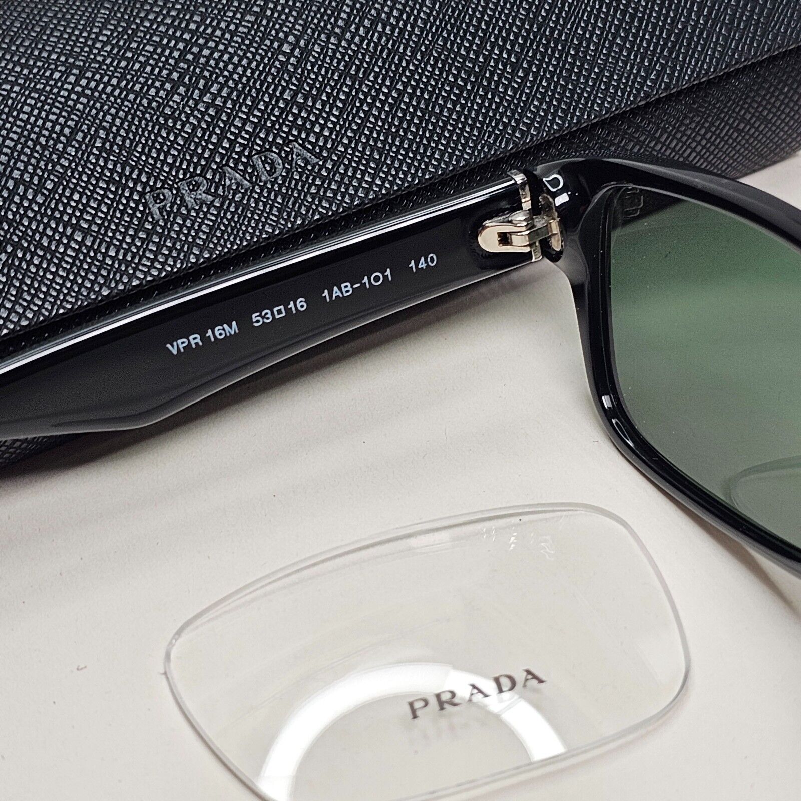 Prada Sunglasses Black Green Glossy Rectangle Square PR16MV VPR 16M 1AB-1O1 53mm
