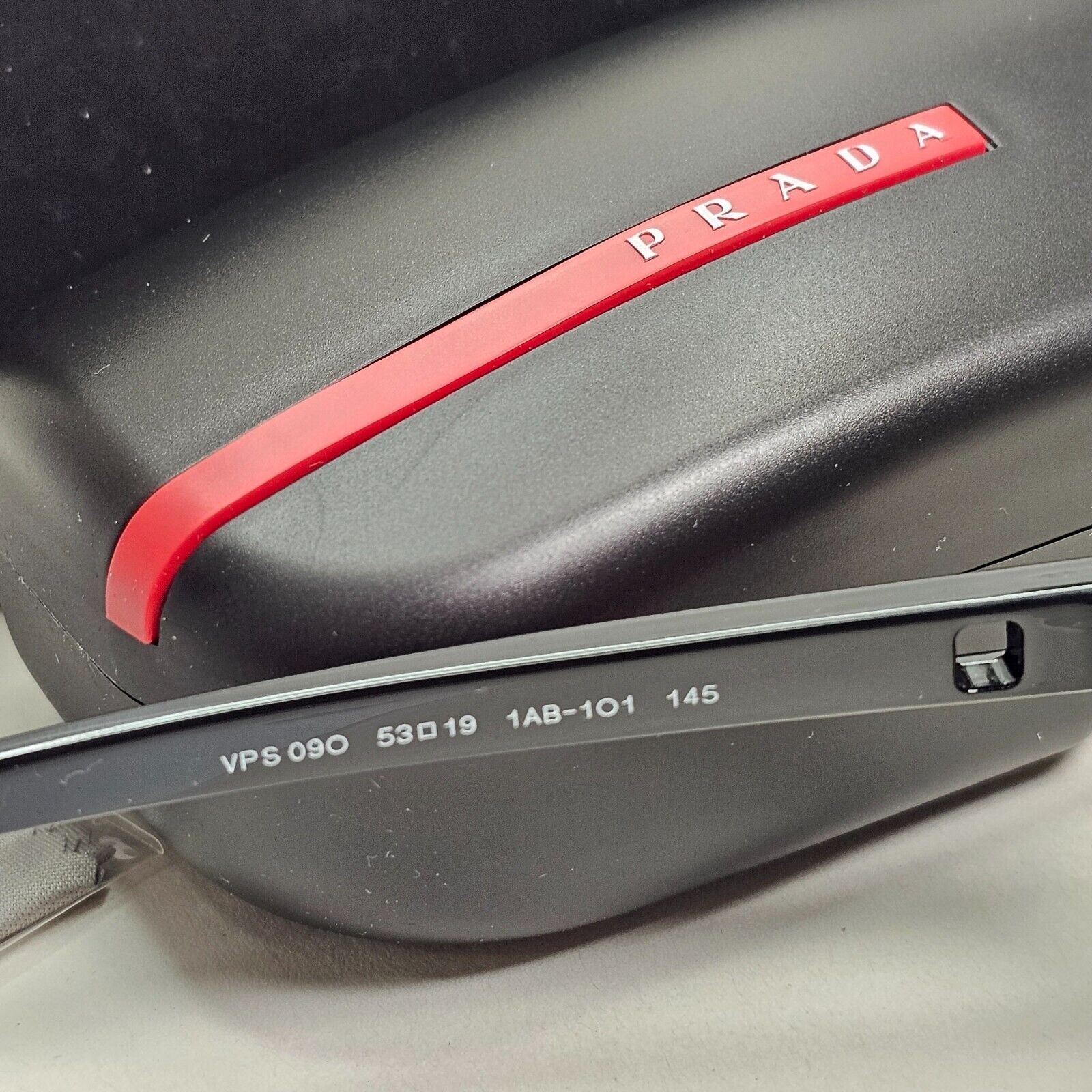 Prada Sunglasses Black Glossy Square Red Linea Rossa PS09OV VPS 09O 1AB-1O1 53mm