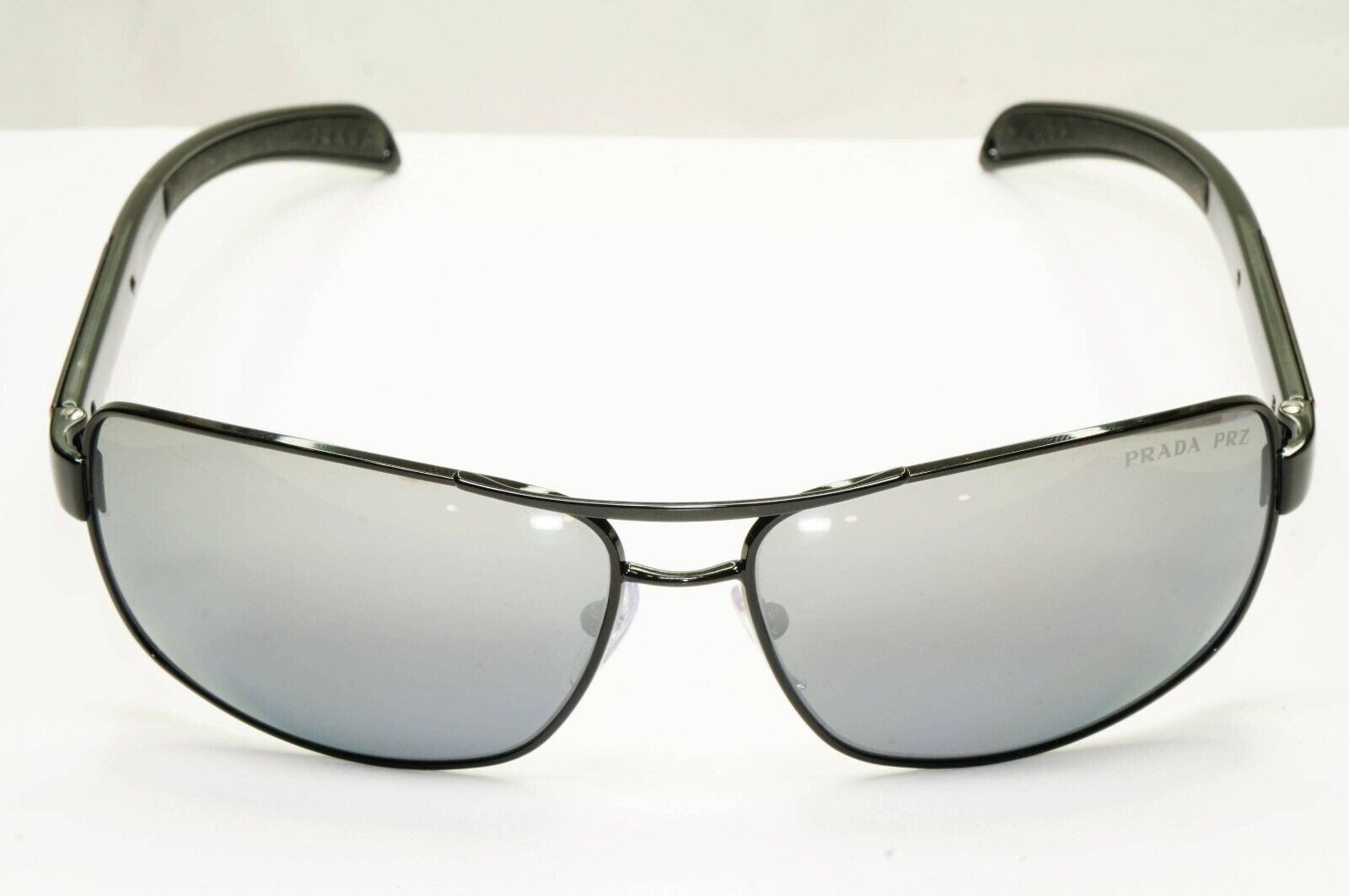 Prada Polarized Mens Sunglasses Silver Mirror Black SPS 54I 1AB-2F2 [A] 36975